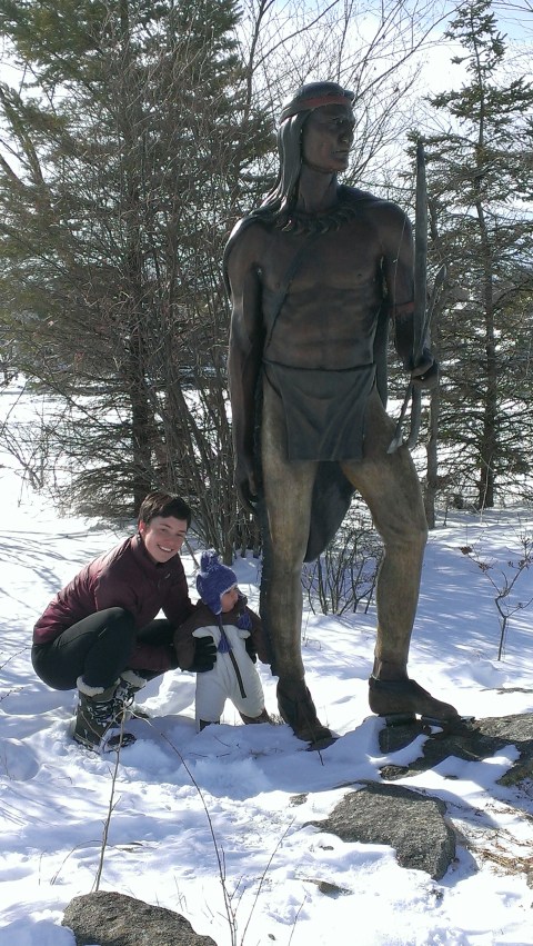 A new tradition. This Statue is on an island in Meredith Bay. It's only accessible by ice, so we'll be going out there every winter for a picture!